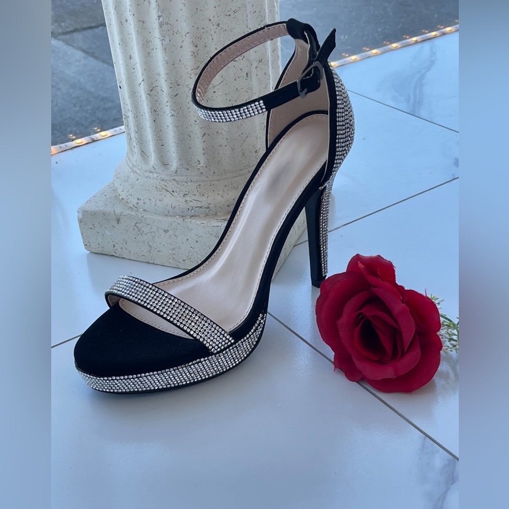 Black heels with silver rhinestones